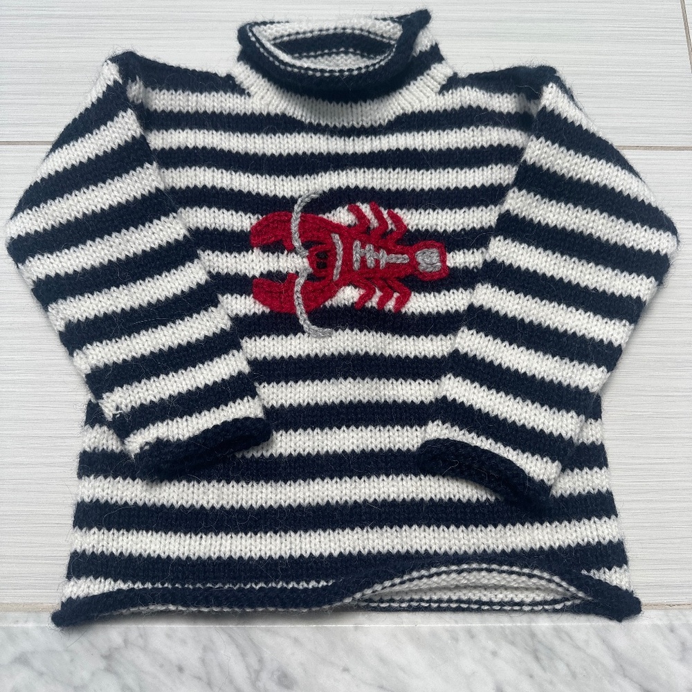 Children’s Striped Soft Wool Sweater with Lobster